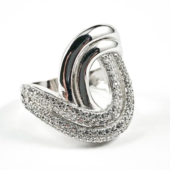 Elegant Swirl Style Shape CZ Silver Ring - Picture 3 of 3